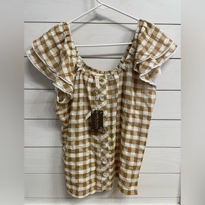 Elegant Tan Checkered Blouse